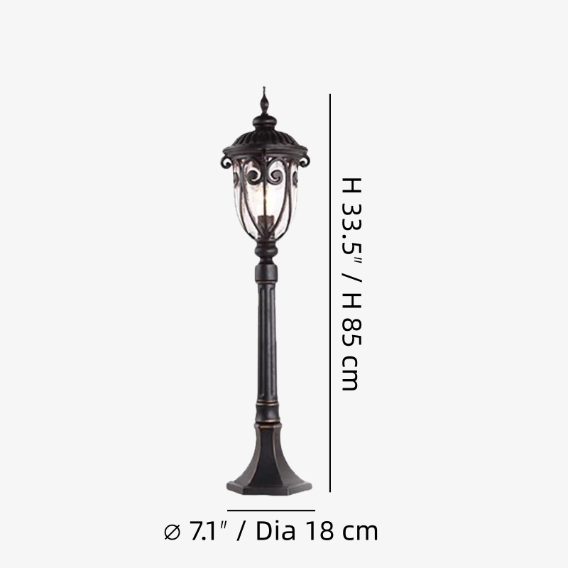 Dimension diagram for the outdoor post lantern floor lamp