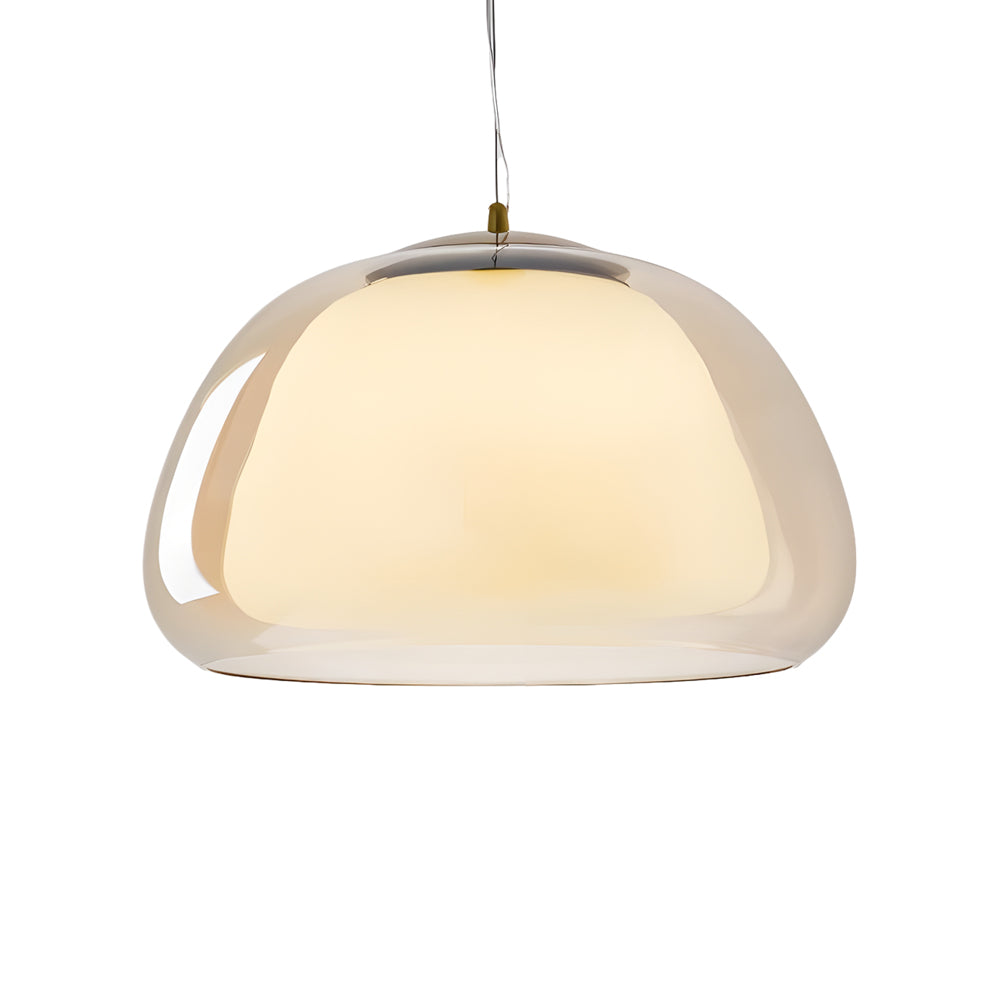 Cognac jelly glass pendant with amber outer bowl and milky inner shade
