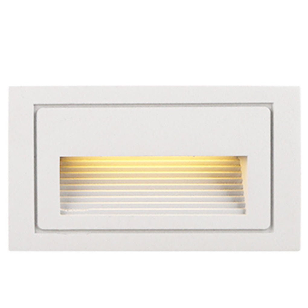 Style B white horizontal recessed step light, 4 by 2 inches
