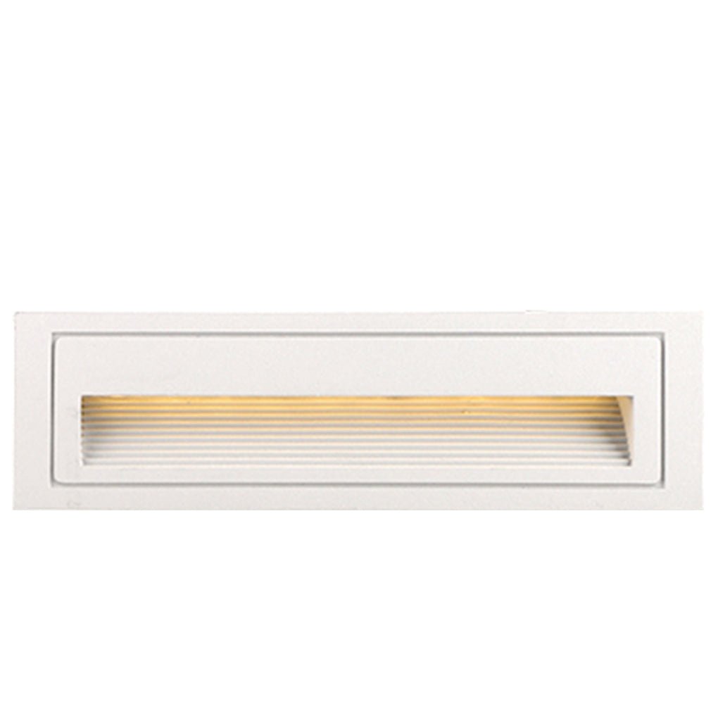 Style B white wide recessed step light, 8 by 2 inches