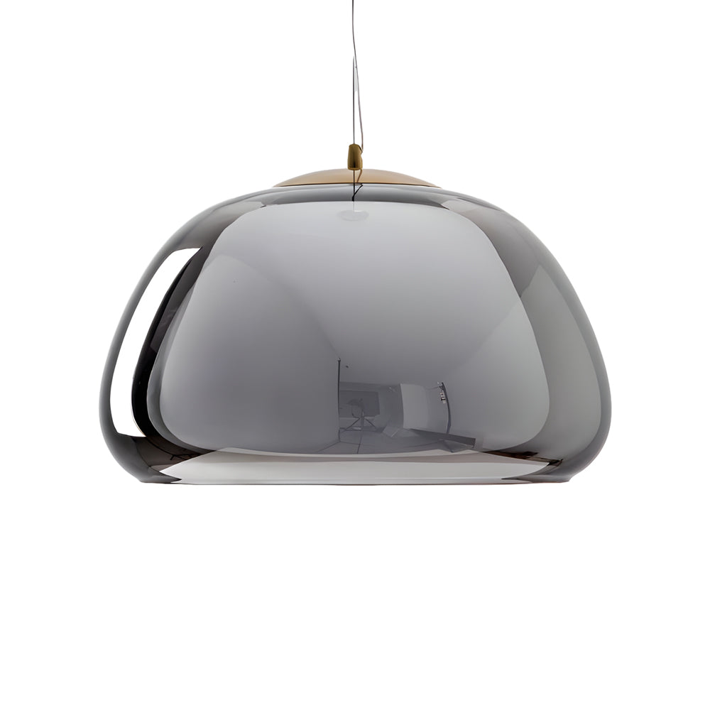 Smoke gray jelly glass pendant with smoked outer bowl