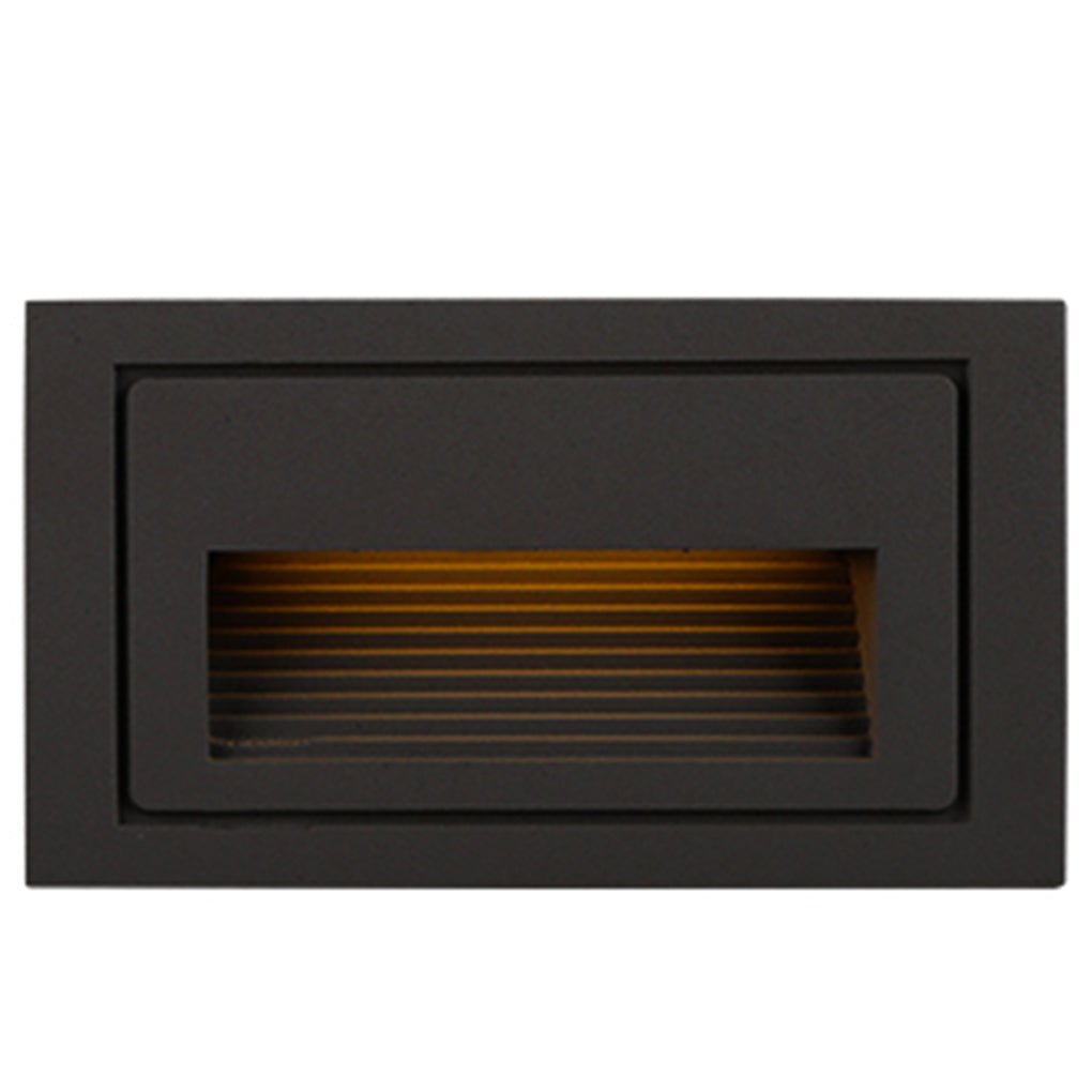 Style B black horizontal recessed step light, 4 by 2 inches