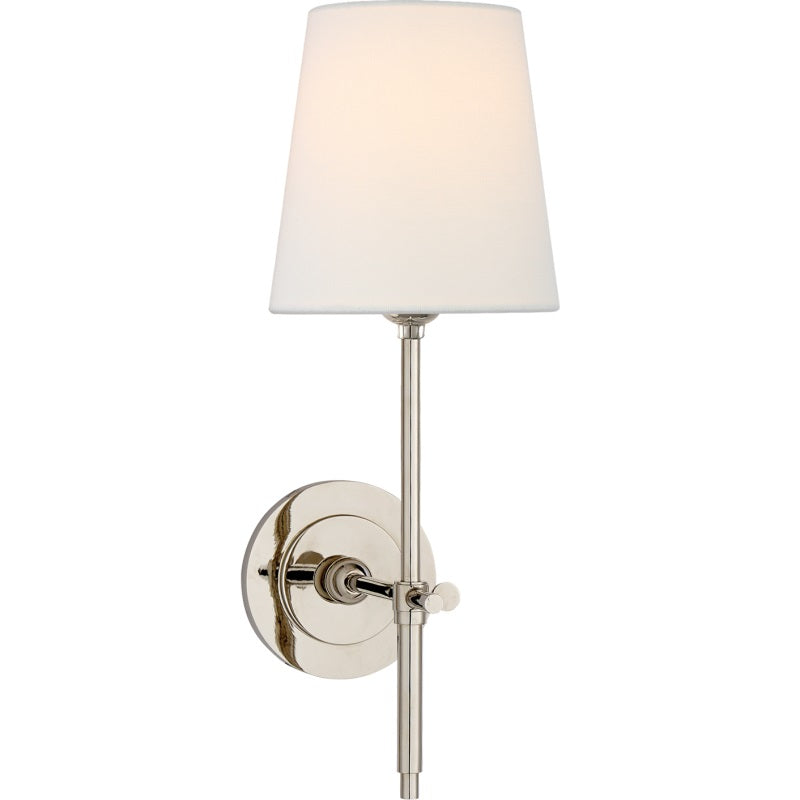 Short single-light Bryant wall lamp in nickel
