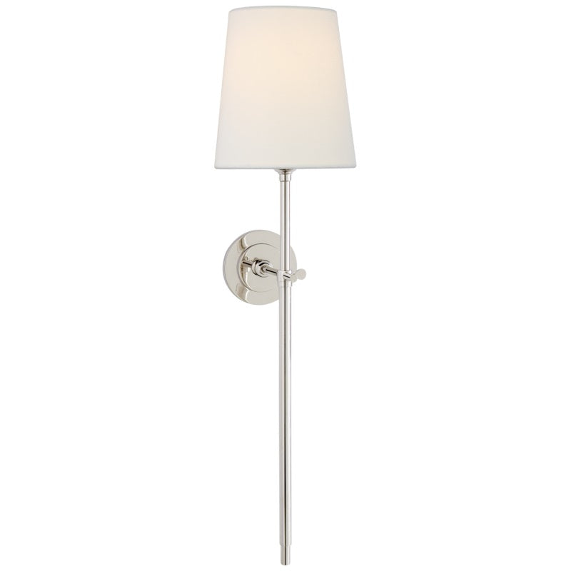 Tall single-light Bryant wall lamp in nickel