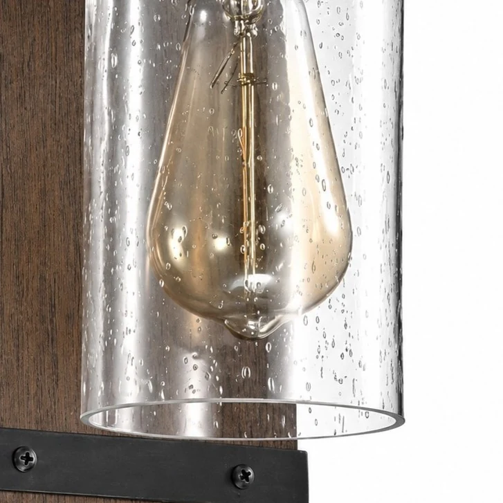 Close detail of top metal socket and seeded glass shade