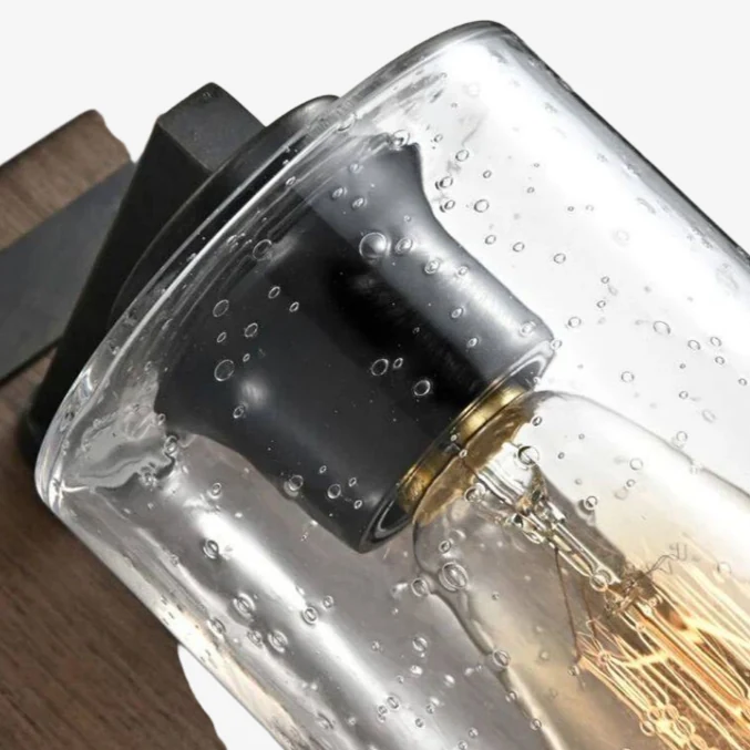Close detail of seeded clear glass texture