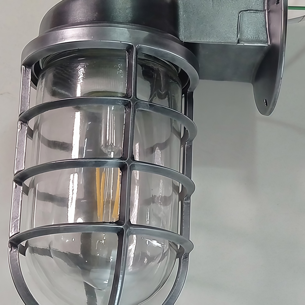 Patnox clear glass and metal cage detail