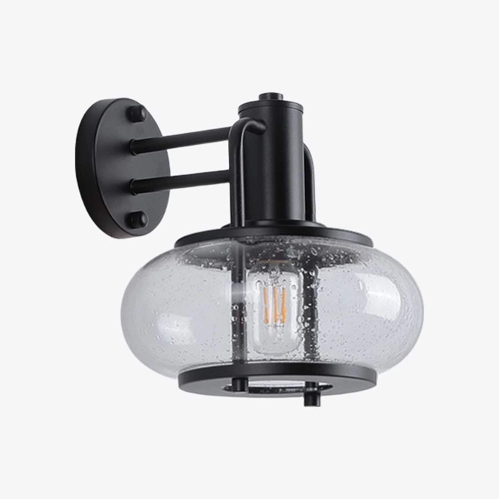 Vintage black iron wall sconce with clear bubble glass