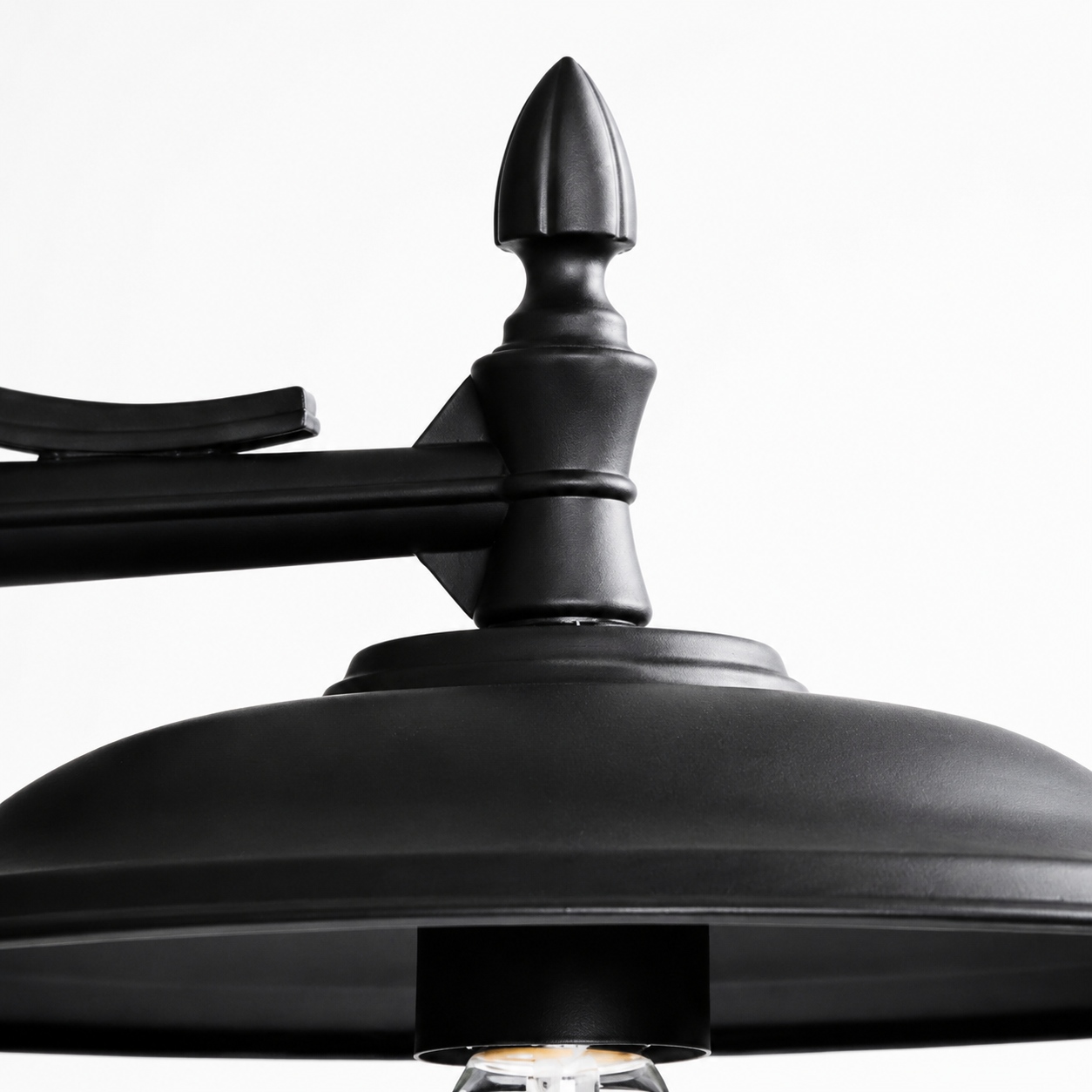 Matte Black raised finial and arched support close-up