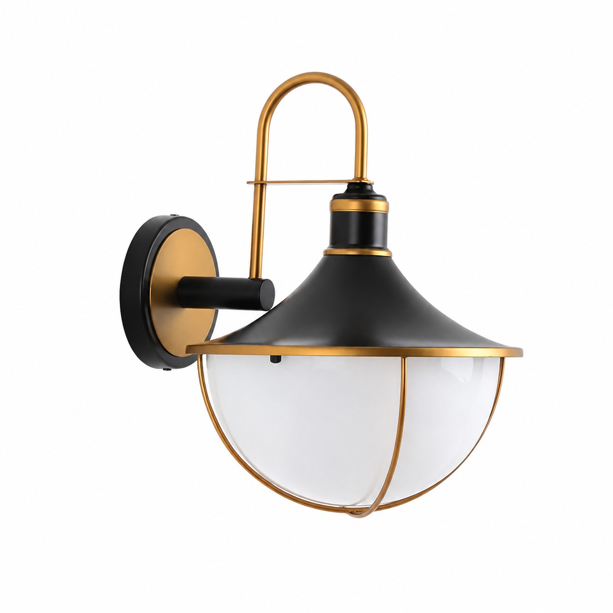 Complete black and gold glass globe wall sconce