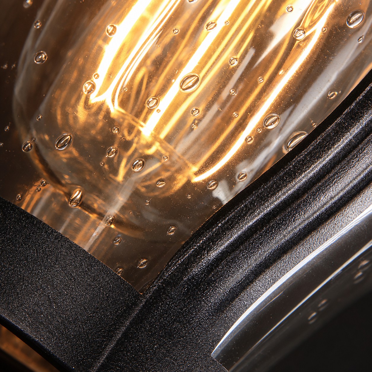 Rain glass and black metal frame close-up