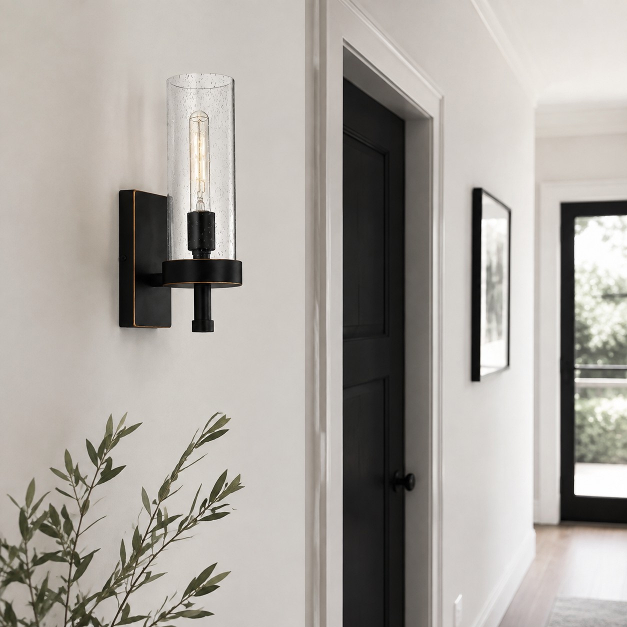 Wall sconce in a modern hallway