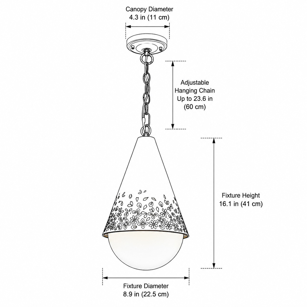 Baoxela industrial outdoor pendant with floral cutout shade and white glass globe