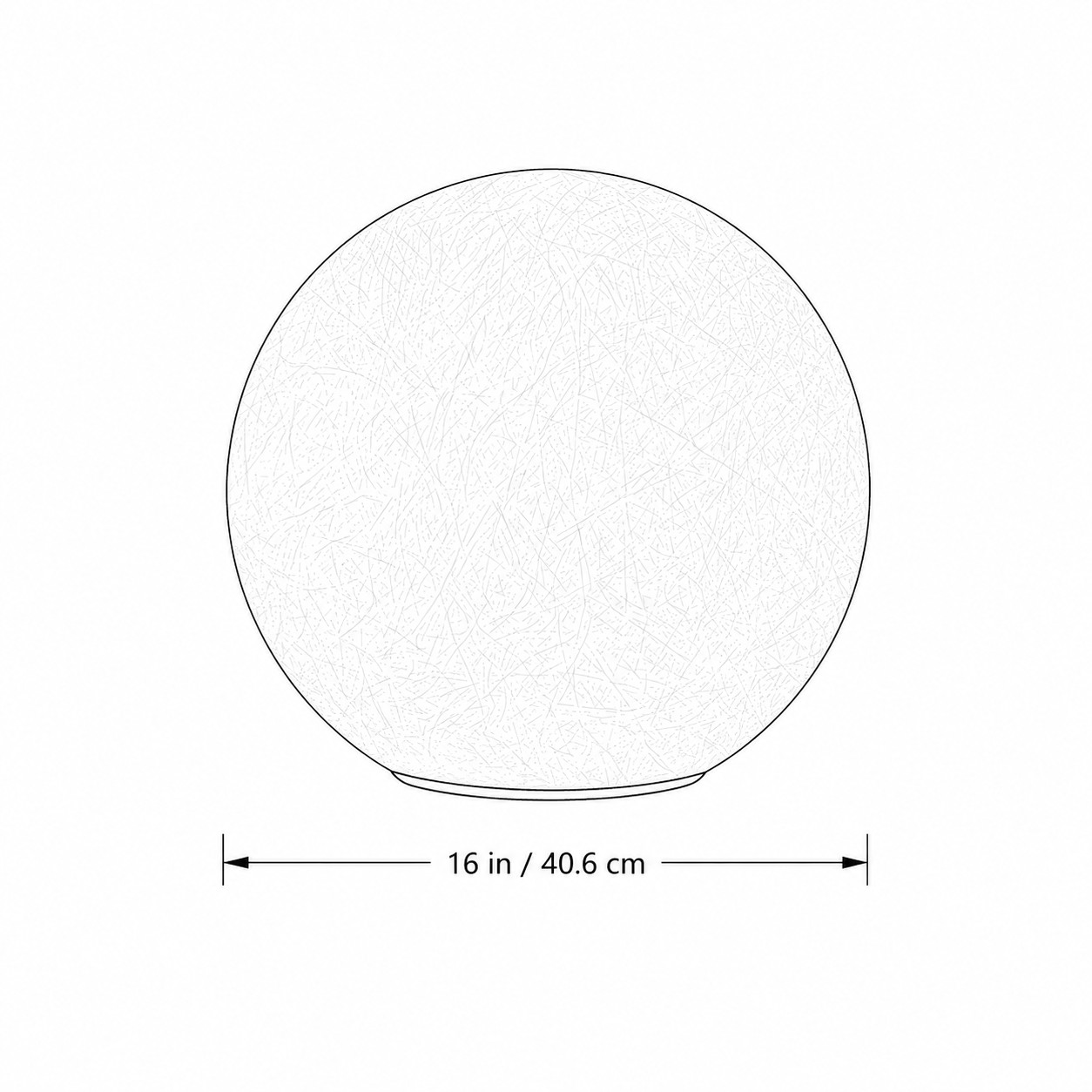 Line drawing of the 16 in moon sphere with diameter 16 in / 40.6 cm
