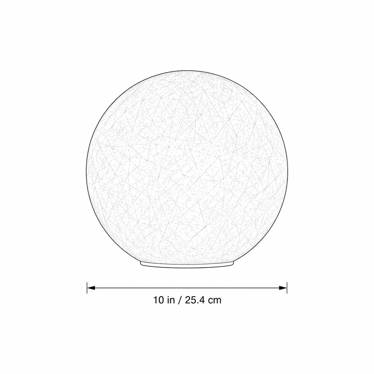 Line drawing of the 10 in moon sphere with diameter 10 in / 25.4 cm