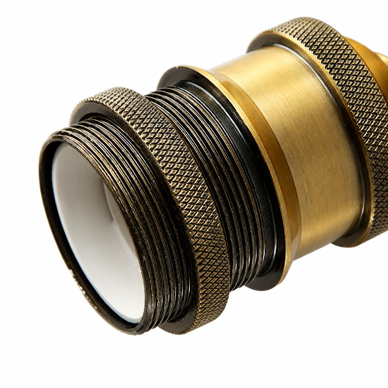 Close-up of the knurled metal socket that holds the shade
