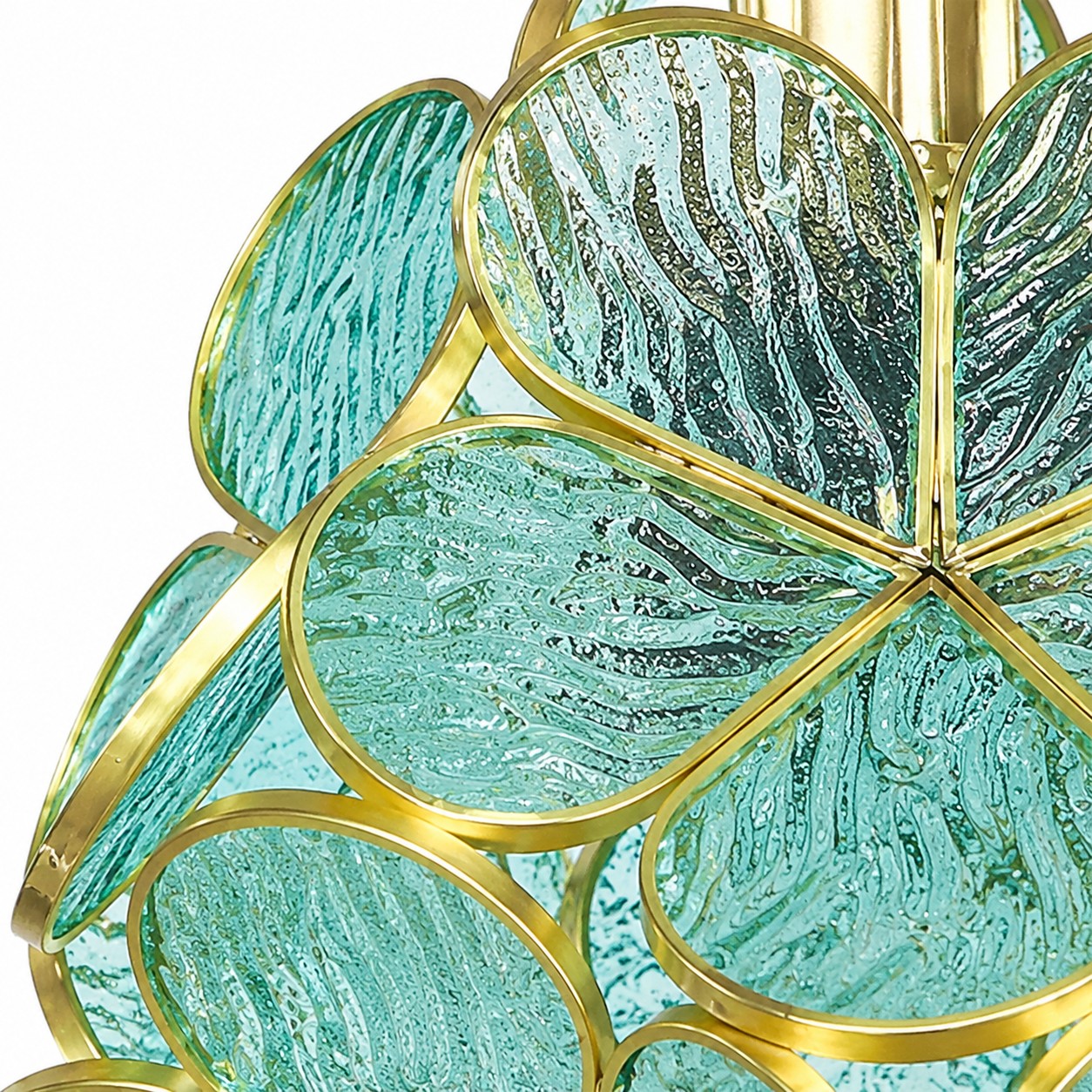 Close-up of flower-glass petals in slim metal rims