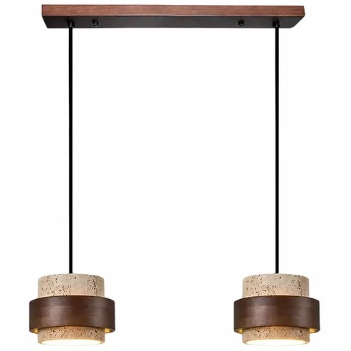 Stonel two-light linear travertine and walnut pendant