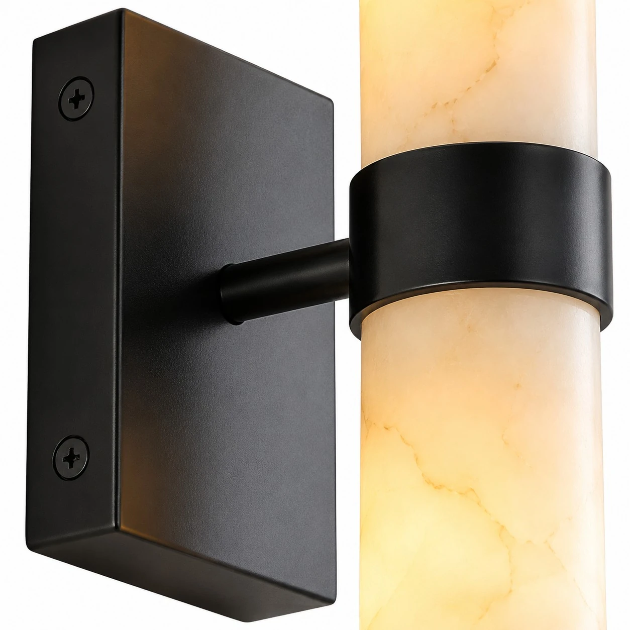 Rectangular backplate, arm, and central band on the wall sconce