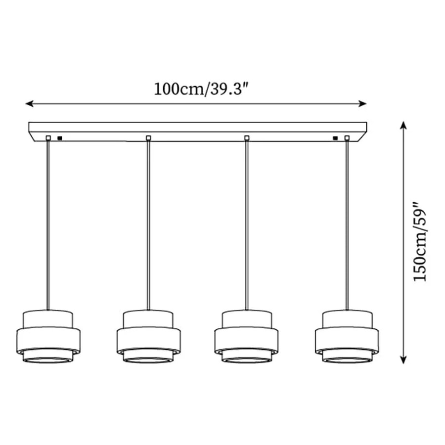 Dimension drawing for Stonel 4-head linear pendant
