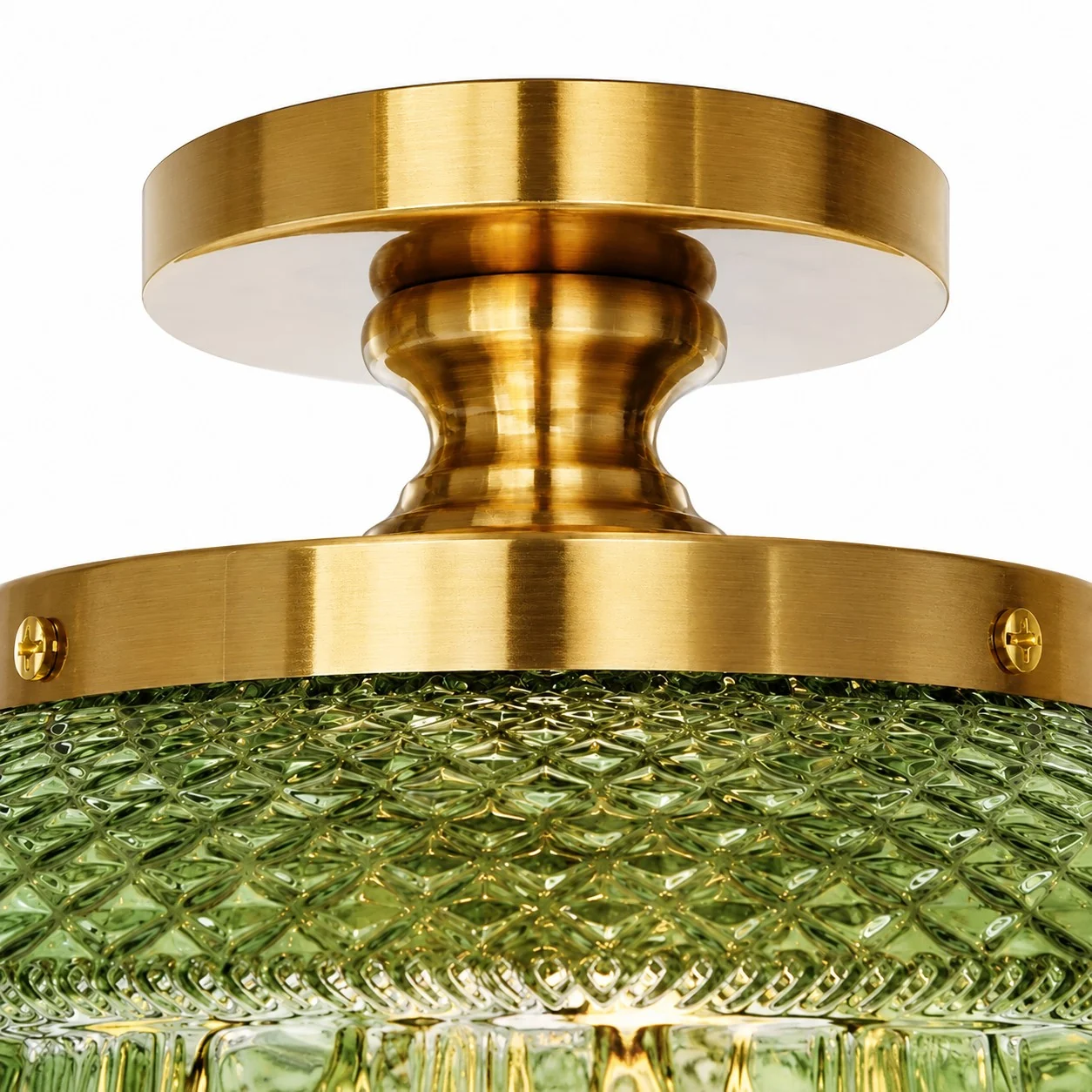 Gold canopy and stem on green glass shade