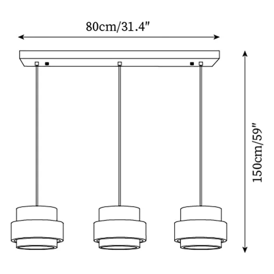 Dimension drawing for Stonel 3-head linear pendant