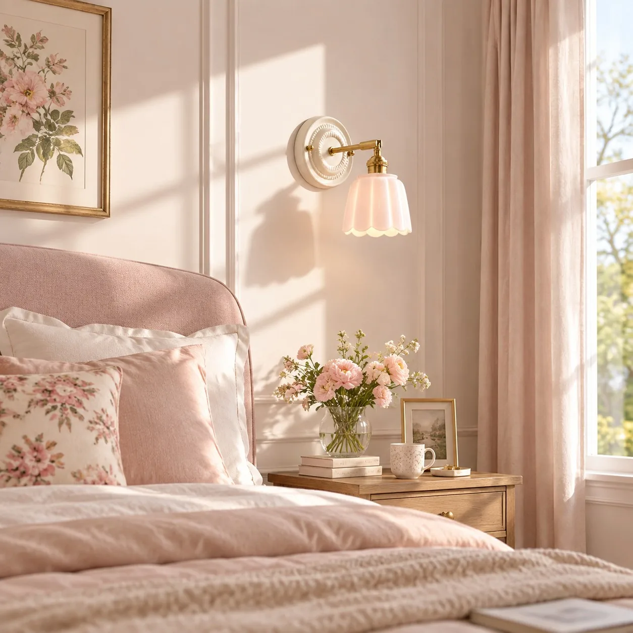 Sidney Vintage Flower Ceramic Wall Sconce — Pink