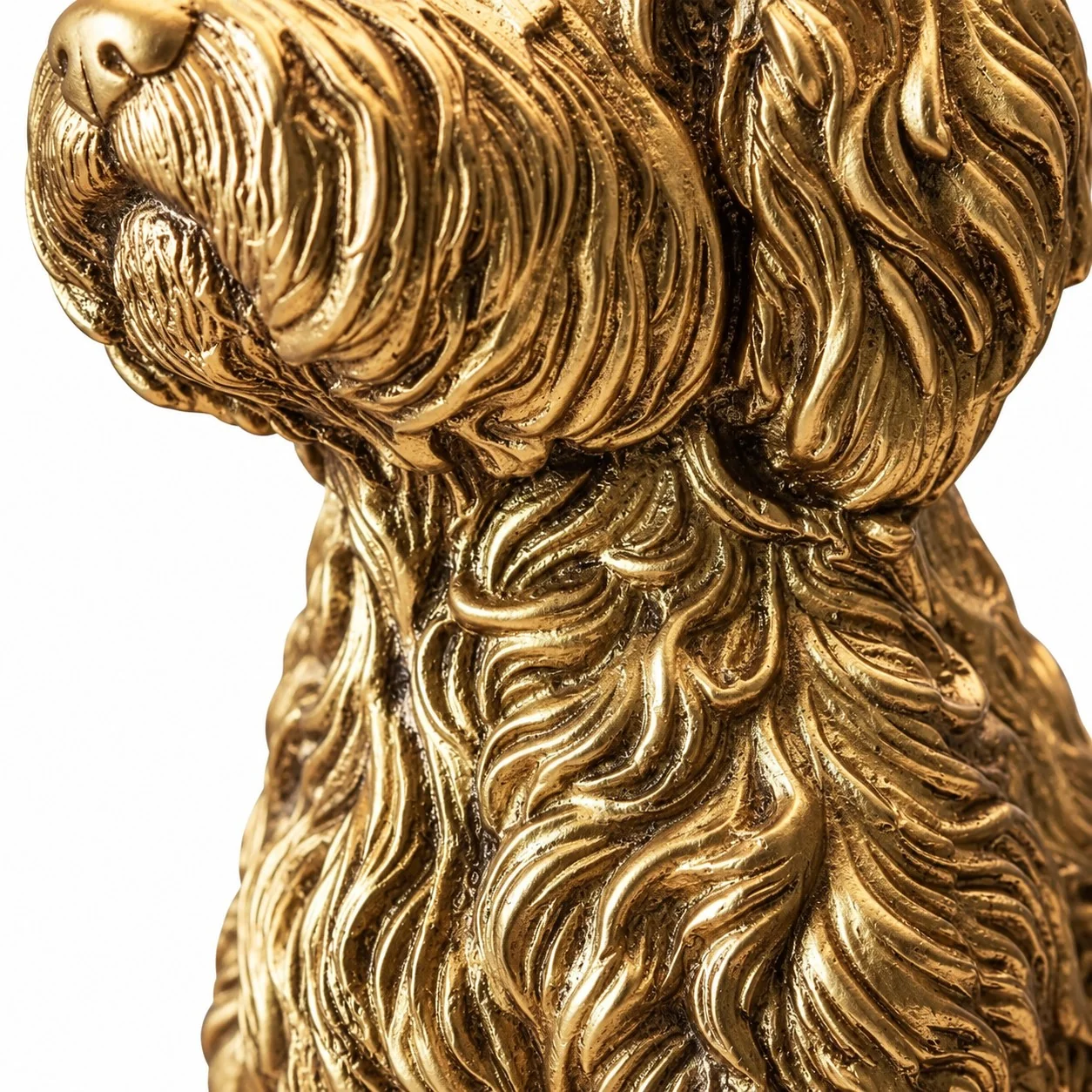 Close-up of antique gold textured fur on animal lamp base