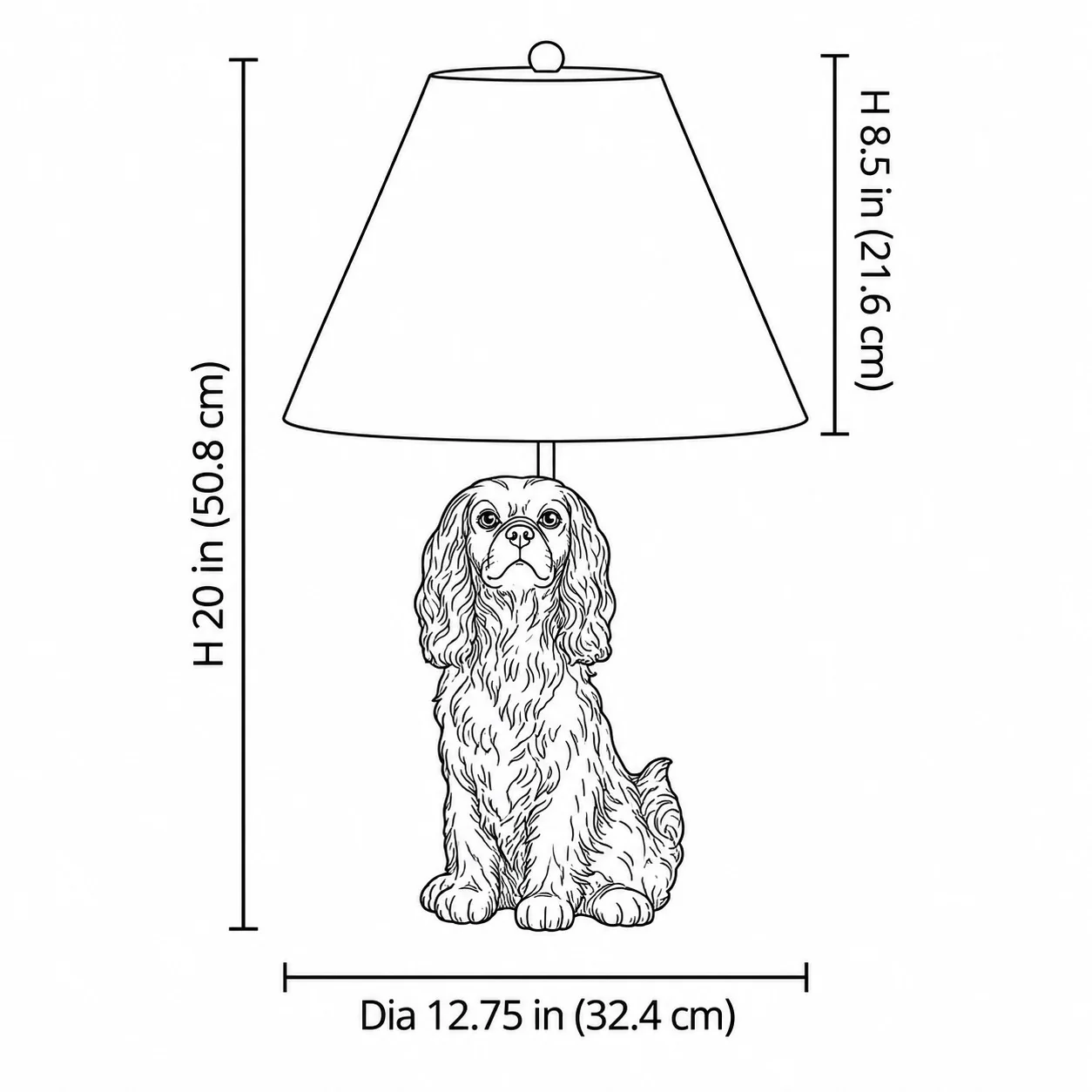 King Charles Cavalier lamp dimension drawing