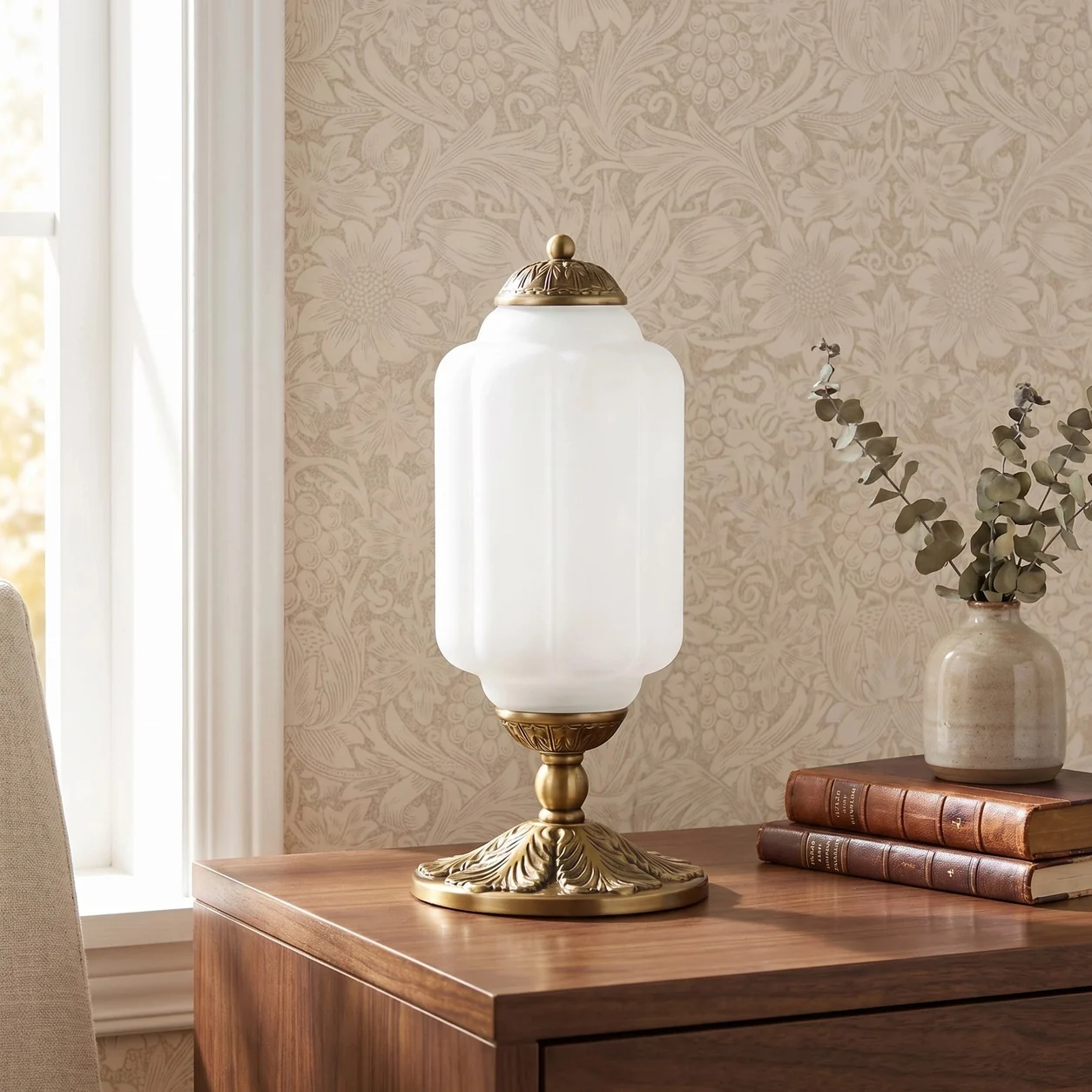 Eloise French Retro Cream Glass Textured Table Lamp — Frosted Glass/Brass