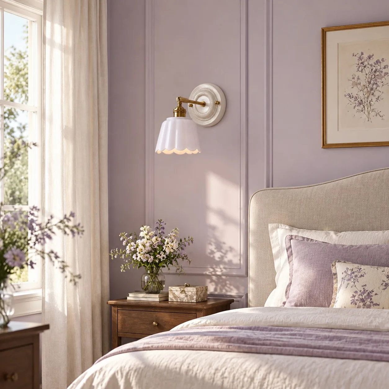 Sidney Vintage Flower Ceramic Wall Sconce — Light Purple