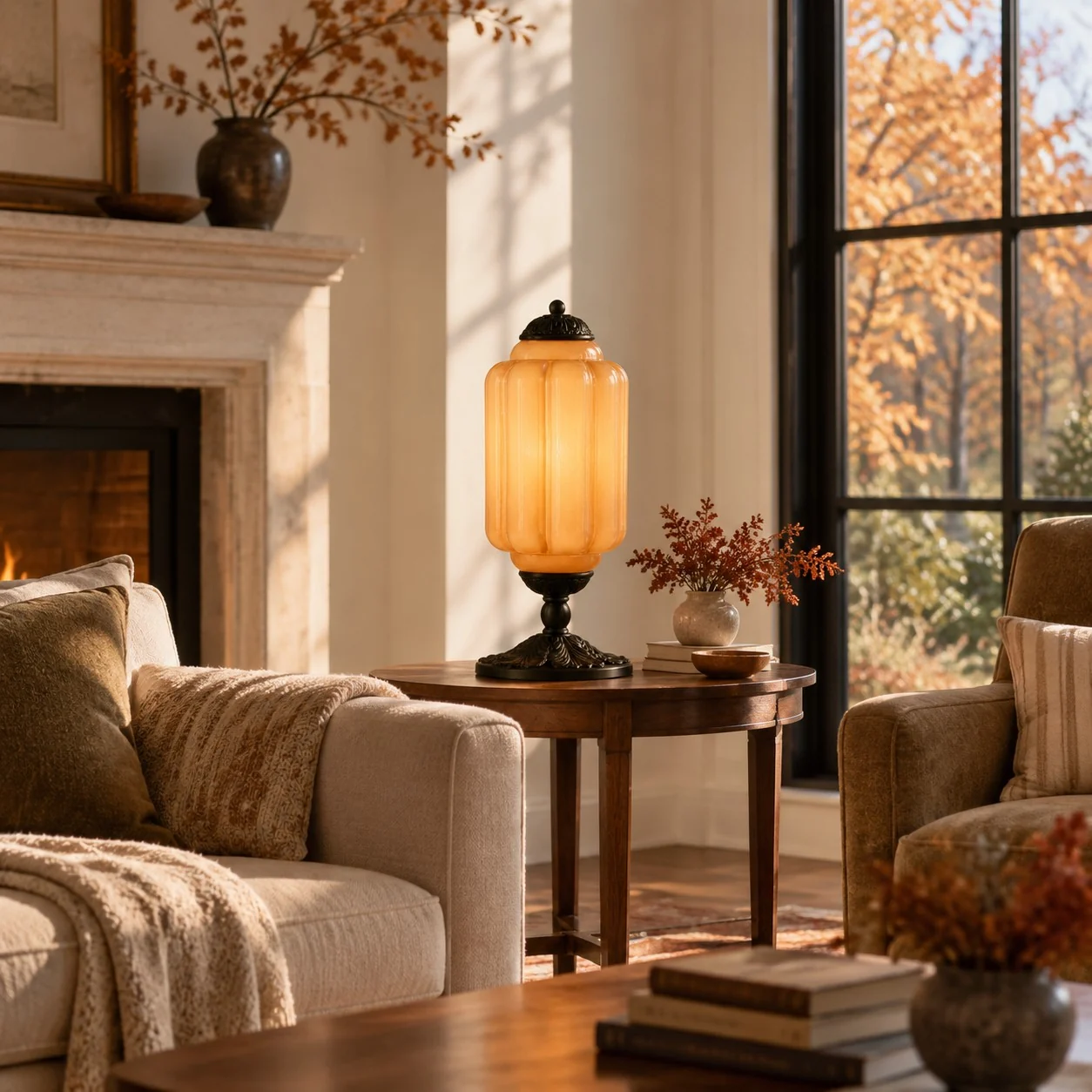 Eloise French retro glass table lamp in a living space