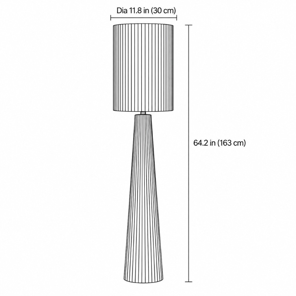 Dimension drawing of gray striped fabric floor lamp